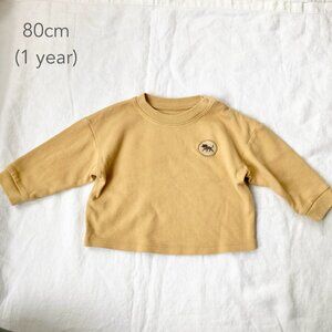 (🎨$3 PLAY) Uniqlo 1 Year Old 80cm Baby Toddler Long Sleeve Yellow Cat Top